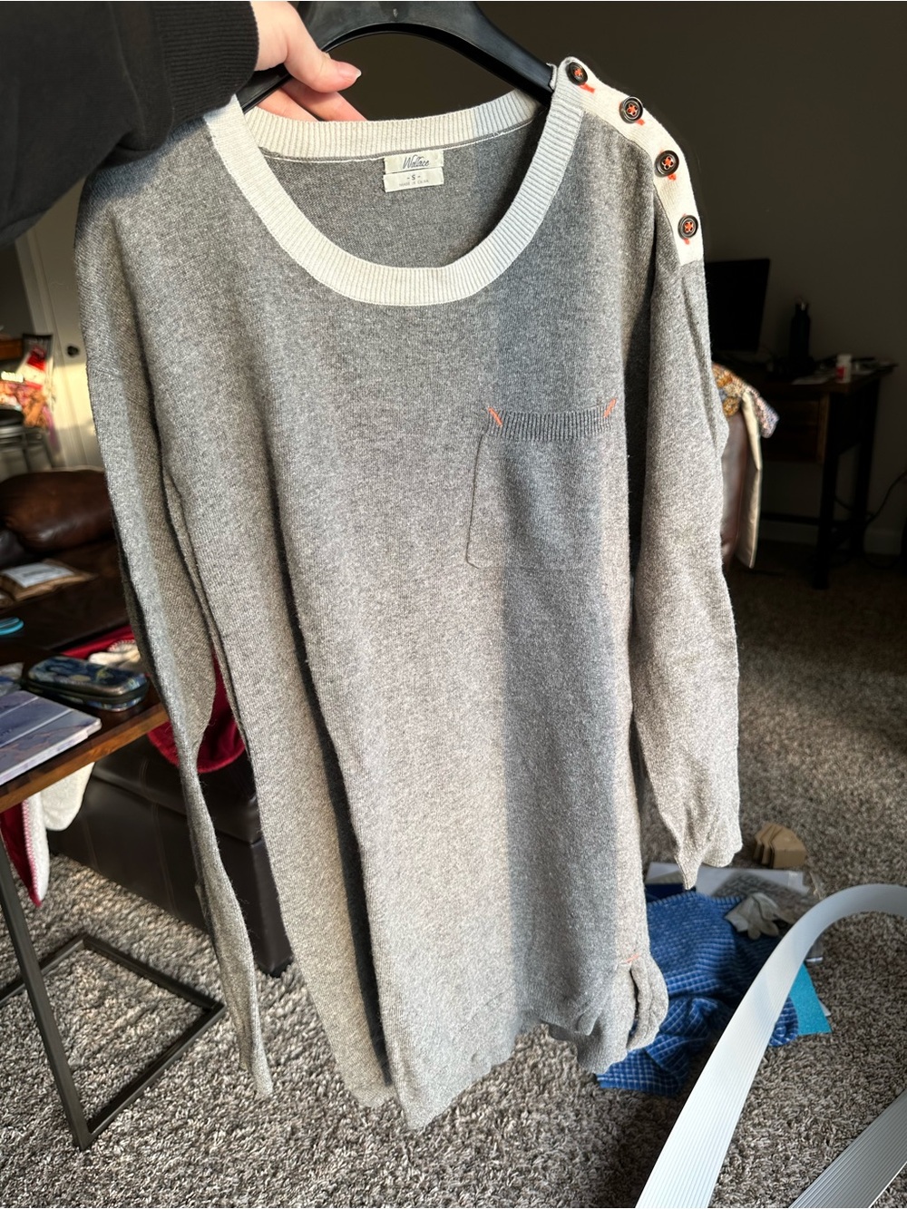 Wallace Gray & White Knit Button-Shoulder Sweater